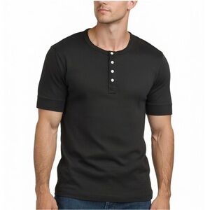 Buck Mason Pima Cotton Short Sleeve Henley Curved Hem Size M EUC